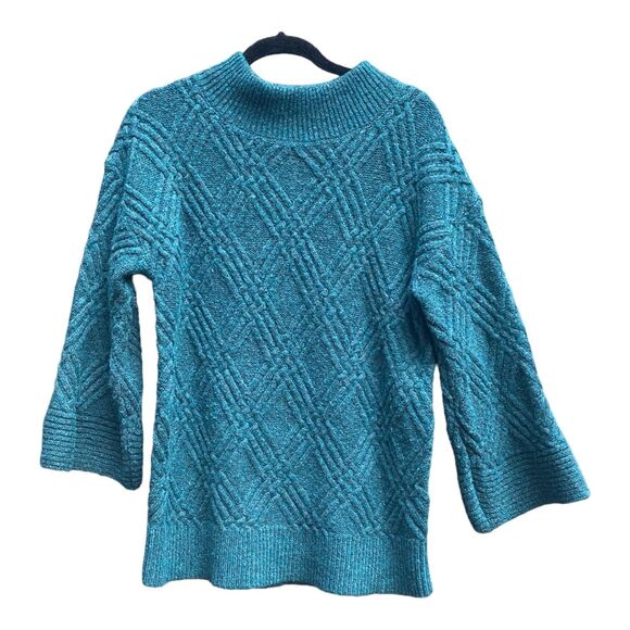 Soft Surroundings teal green Argyle knit oversized tunic sweater Women's size S - Picture 4 of 7